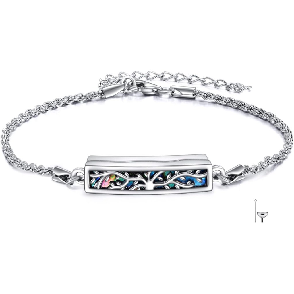 Urn Bracelet For Ashes 925 Sterling Silver Abalone Shell Hummingbird/Dragonfly/B